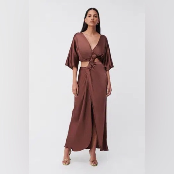 SUBOO Tate Satin Front Cross Draped Maxi Dress Small - Picture 6 of 12
